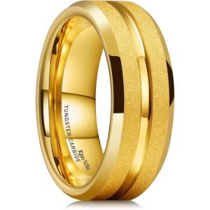 King Will Mens 8mm Rose Gold Groove/Gold Loop/Black Cross Groove Tungsten Carbide Wedding Ring Line Flat Pipe Cut Brushed Polished Comfort Fit 7-14(Frosted-Gold)