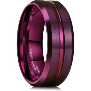 King Will Mens 8mm Rose Gold Groove/Gold Loop/Black Cross Groove Tungsten Carbide Wedding Ring Line Flat Pipe Cut Brushed Polished Comfort Fit 7-14(Red)