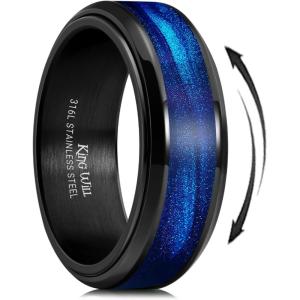 King Will Mens 8mm Stainless Steel Rings Anxiety Fidget Spinner Ring Black Plated Blue Green Galaxy Sand Inlay Beveled Edge Spinning Wedding Bands Comfort Fit Size 7-12(Blue)