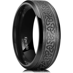 King Will Men’s Black Titanium Celtic Knot Wedding Bands 8mm Thumb Rings For Men Beveled Edge Comfort Fit Size 7-12(Black)