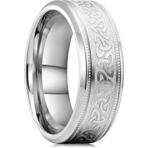 King Will Men’s Black Titanium Celtic Knot Wedding Bands 8mm Thumb Rings For Men Beveled Edge Comfort Fit Size 7-12(Gunmetal)