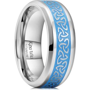 King Will Men’s Black Titanium Celtic Knot Wedding Bands 8mm Thumb Rings For Men Beveled Edge Comfort Fit Size 7-12(Silver & Blue)