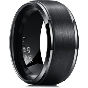 King Will Mens Brushed Wedding Band, Two Tone Matte Step Edges/Pipe Cut, Tungsten Carbide Anniversary Promise Rings Comfort Fit(Black-10mm)