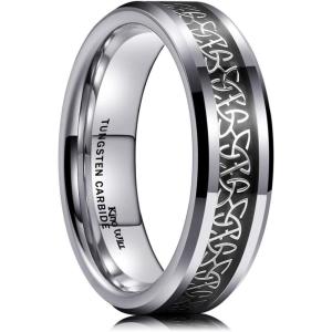 King Will Men’s Cetic Knot Tungsten Carbide Ring, Opal/Carbon Fiber Inlay 6mm/8mm Wedding Band for Men Engagement Ring Comfort Fit(6mm)