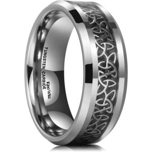 King Will Men’s Cetic Knot Tungsten Carbide Ring, Opal/Carbon Fiber Inlay 6mm/8mm Wedding Band for Men Engagement Ring Comfort Fit(8mm)