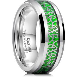 King Will Men’s Cetic Knot Tungsten Carbide Ring, Opal/Carbon Fiber Inlay 6mm/8mm Wedding Band for Men Engagement Ring Comfort Fit(8mm-Green Opal)
