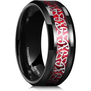 King Will Men’s Cetic Knot Tungsten Carbide Ring, Opal/Carbon Fiber Inlay 6mm/8mm Wedding Band for Men Engagement Ring Comfort Fit(Silver&Red-8mm)