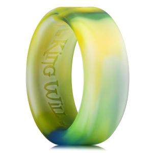 King Will Men’s Silicone Wedding Bands, 8mm Comfort Fit with Unique Inner Groove Design, Rubber Engagement Rings for Daily Wear and Activities – 1/4 Variety Multipack(Green Camo)