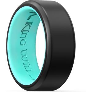 King Will Men’s Silicone Wedding Bands, 8mm Comfort Fit with Unique Inner Groove Design, Rubber Engagement Rings for Daily Wear and Activities – 1/4 Variety Multipack(Black&Mint Blue)