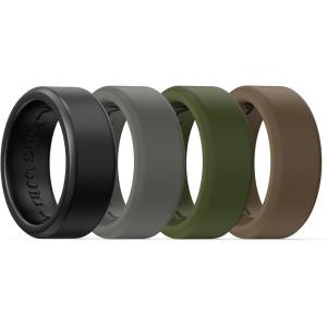King Will Men’s Silicone Wedding Bands, 8mm Comfort Fit with Unique Inner Groove Design, Rubber Engagement Rings for Daily Wear and Activities – 1/4 Variety Multipack(Black  Dark Gray  Green  Brown)