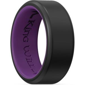 King Will Men’s Silicone Wedding Bands, 8mm Comfort Fit with Unique Inner Groove Design, Rubber Engagement Rings for Daily Wear and Activities – 1/4 Variety Multipack(Black & Purple)