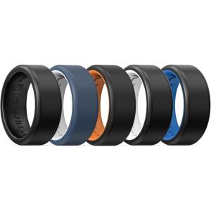 King Will Men’s Silicone Wedding Bands, 8mm Comfort Fit with Unique Inner Groove Design, Rubber Engagement Rings for Daily Wear and Activities – 1/4 Variety Multipack(Pack 5C)