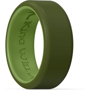 King Will Men’s Silicone Wedding Bands, 8mm Comfort Fit with Unique Inner Groove Design, Rubber Engagement Rings for Daily Wear and Activities – 1/4 Variety Multipack(Two-Tone Dark Green)