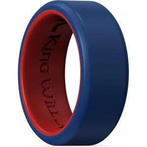 King Will Men’s Silicone Wedding Bands, 8mm Comfort Fit with Unique Inner Groove Design, Rubber Engagement Rings for Daily Wear and Activities – 1/4 Variety Multipack(Blue&Red)