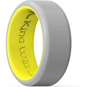 King Will Men’s Silicone Wedding Bands, 8mm Comfort Fit with Unique Inner Groove Design, Rubber Engagement Rings for Daily Wear and Activities – 1/4 Variety Multipack(Grey&Yellow)