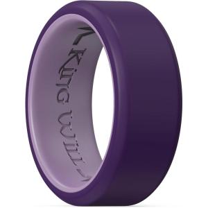 King Will Men’s Silicone Wedding Bands, 8mm Comfort Fit with Unique Inner Groove Design, Rubber Engagement Rings for Daily Wear and Activities – 1/4 Variety Multipack(Two-Tone Purple)