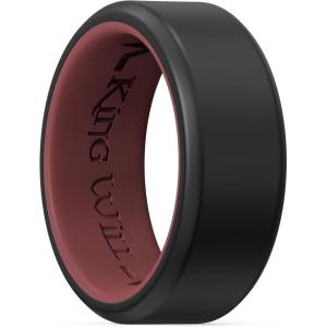 King Will Men’s Silicone Wedding Bands, 8mm Comfort Fit with Unique Inner Groove Design, Rubber Engagement Rings for Daily Wear and Activities – 1/4 Variety Multipack(Black&Dark Red)