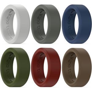 King Will Men’s Silicone Wedding Bands, 8mm Comfort Fit with Unique Inner Groove Design, Rubber Engagement Rings for Daily Wear and Activities – 1/4 Variety Multipack(Light Gray  Dark Gray  Blue  Green  Red  Brown)