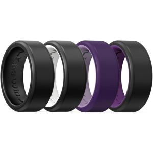 King Will Men’s Silicone Wedding Bands, 8mm Comfort Fit with Unique Inner Groove Design, Rubber Engagement Rings for Daily Wear and Activities – 1/4 Variety Multipack(Pack 4F)