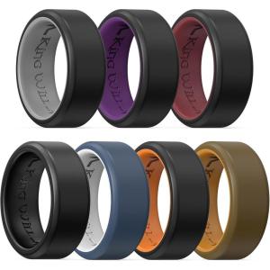 King Will Men’s Silicone Wedding Bands, 8mm Comfort Fit with Unique Inner Groove Design, Rubber Engagement Rings for Daily Wear and Activities – 1/4 Variety Multipack(Pack 7A)