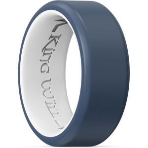 King Will Men’s Silicone Wedding Bands, 8mm Comfort Fit with Unique Inner Groove Design, Rubber Engagement Rings for Daily Wear and Activities – 1/4 Variety Multipack(Blue&White)