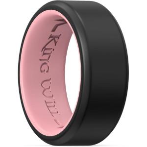 King Will Men’s Silicone Wedding Bands, 8mm Comfort Fit with Unique Inner Groove Design, Rubber Engagement Rings for Daily Wear and Activities – 1/4 Variety Multipack(Black&Pink)