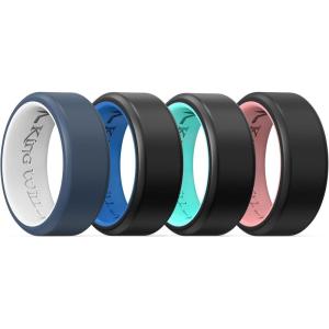 King Will Men’s Silicone Wedding Bands, 8mm Comfort Fit with Unique Inner Groove Design, Rubber Engagement Rings for Daily Wear and Activities – 1/4 Variety Multipack(Black&Blue  Black&Mint Blue  Blue&White  Black&Pink)