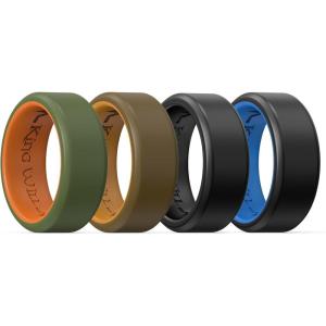 King Will Men’s Silicone Wedding Bands, 8mm Comfort Fit with Unique Inner Groove Design, Rubber Engagement Rings for Daily Wear and Activities – 1/4 Variety Multipack(Black&Black  Black&Blue  Brown&Coffee  Green&Orange)