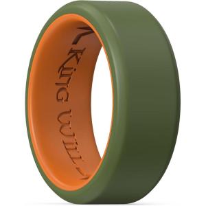 King Will Men’s Silicone Wedding Bands, 8mm Comfort Fit with Unique Inner Groove Design, Rubber Engagement Rings for Daily Wear and Activities – 1/4 Variety Multipack(Green&Orange)
