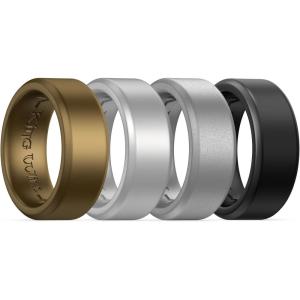 King Will Men’s Silicone Wedding Bands, 8mm Comfort Fit with Unique Inner Groove Design, Rubber Engagement Rings for Daily Wear and Activities – 1/4 Variety Multipack(Copper  Silver  Metallic Steel  Black)
