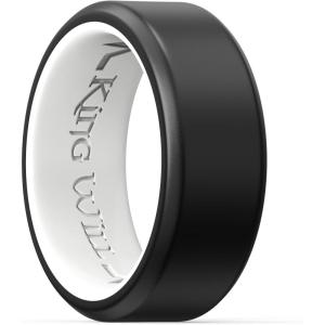 King Will Men’s Silicone Wedding Bands, 8mm Comfort Fit with Unique Inner Groove Design, Rubber Engagement Rings for Daily Wear and Activities – 1/4 Variety Multipack(Black&White)