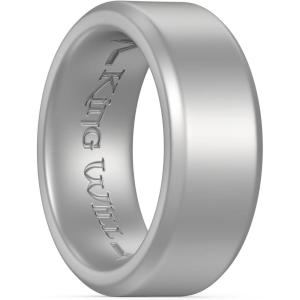 King Will Men’s Silicone Wedding Bands, 8mm Wide 2.2mm Thick Comfort Fit with Unique Inner Groove Design, Rubber Engagement Rings for Daily Wear and Activities – Metallic Silver, Size 7-13(Metallic Silver)