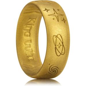 King Will Mens Silicone Wedding Rings Star & Moon Unisex Rubber Wedding Bands(Gold)
