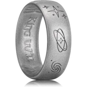 King Will Mens Silicone Wedding Rings Star & Moon Unisex Rubber Wedding Bands(Metallic Dark Gray)