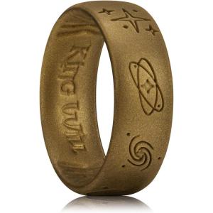 King Will Mens Silicone Wedding Rings Star & Moon Unisex Rubber Wedding Bands(Metallic brown)