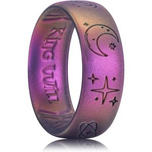 King Will Mens Silicone Wedding Rings Star & Moon Unisex Rubber Wedding Bands(Starry Sky Purple)