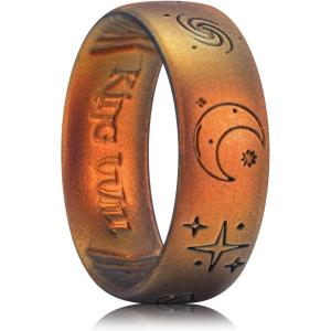 King Will Mens Silicone Wedding Rings Star & Moon Unisex Rubber Wedding Bands(Sunset orange)
