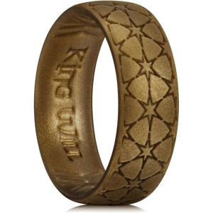 King Will Mens Silicone Wedding Rings Star/Flower Pattern Rubber Wedding Bands(B-Metallic brown)