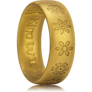 King Will Mens Silicone Wedding Rings Star/Flower Pattern Rubber Wedding Bands(C-Gold)
