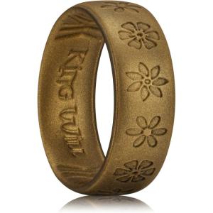 King Will Mens Silicone Wedding Rings Star/Flower Pattern Rubber Wedding Bands(C-Metallic brown)