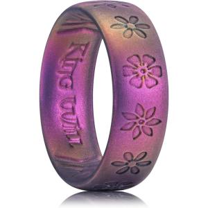 King Will Mens Silicone Wedding Rings Star/Flower Pattern Rubber Wedding Bands(C-Starry Sky Purple)