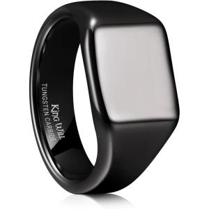 King Will Men’s Tungsten Signet Rings Thumb Pinky Biker Band Ring For Men High Polished Plain Wedding Statement Ring Comfort Fit Size 7-12(Black)