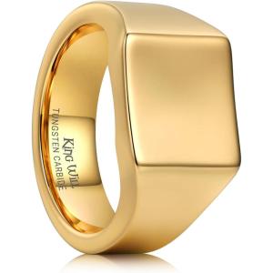King Will Men’s Tungsten Signet Rings Thumb Pinky Biker Band Ring For Men High Polished Plain Wedding Statement Ring Comfort Fit Size 7-12(Gold)
