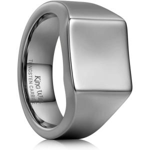King Will Men’s Tungsten Signet Rings Thumb Pinky Biker Band Ring For Men High Polished Plain Wedding Statement Ring Comfort Fit Size 7-12(Gunmetal)