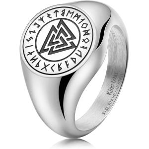 King Will Men’s Tungsten Signet Rings Thumb Pinky Biker Band Ring For Men High Polished Plain Wedding Statement Ring Comfort Fit Size 7-12(Runes-Silver)