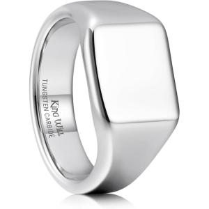 King Will Men’s Tungsten Signet Rings Thumb Pinky Biker Band Ring For Men High Polished Plain Wedding Statement Ring Comfort Fit Size 7-12(Silver)