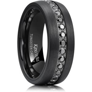 King Will Mens Tungsten Wedding Band with Cubic Zircon Inlay 7mm/8mm Flat Cut Comfort Fit Engagement Rings(A-Black Domed-8mm)