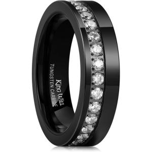 King Will Mens Tungsten Wedding Band with Cubic Zircon Inlay 7mm/8mm Flat Cut Comfort Fit Engagement Rings(Black&White-6mm)