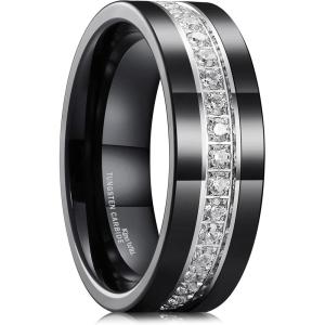 King Will Mens Tungsten Wedding Band with Cubic Zircon Inlay 7mm/8mm Flat Cut Comfort Fit Engagement Rings(Black&White-8mm)