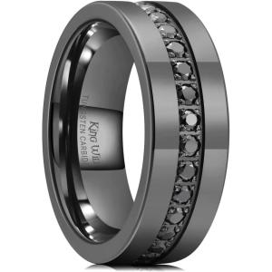 King Will Mens Tungsten Wedding Band with Cubic Zircon Inlay 7mm/8mm Flat Cut Comfort Fit Engagement Rings(Gunmetal&Black)